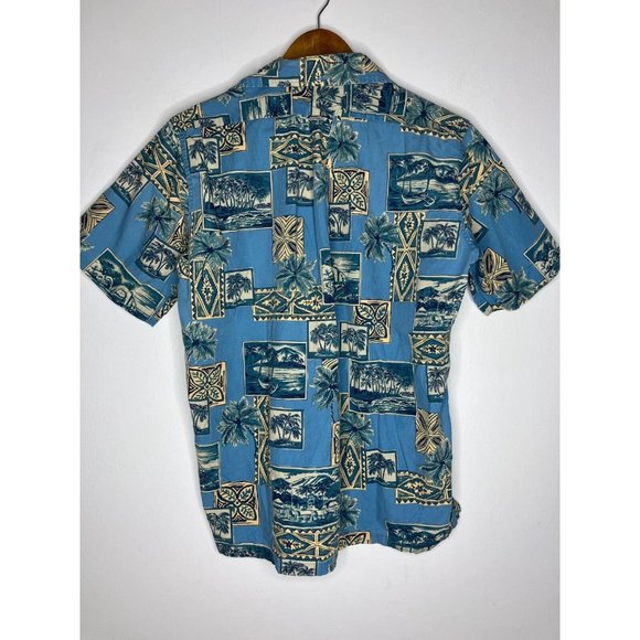 Vintage Reyn Spooner Men's Small Pullover 1/3 Button Blue Palm Trees Shirt FLAW - Picture 10 of 11